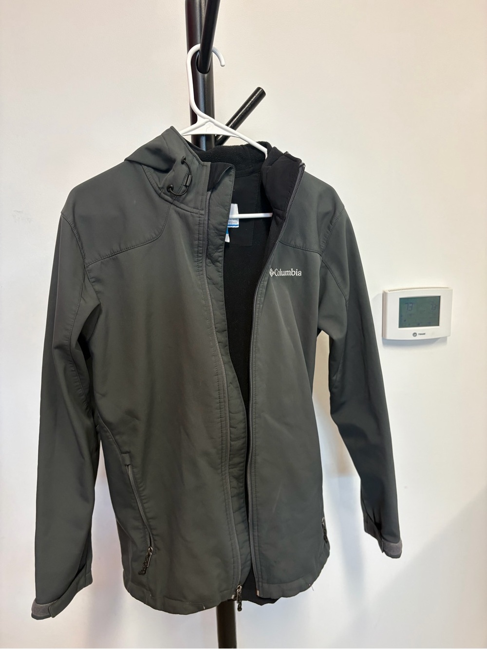 Columbia Black and White Softshell Jacket with Blue Trim